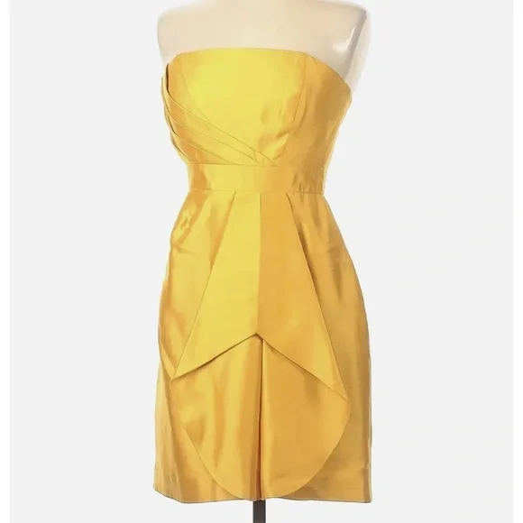 Shoshanna Dresses | Shoshanna Dress Size O Silk Strapless Mini Yellow Gold Pleated Nwt | Color: Yellow | Size: 0 | Bichhang_Le's Closet